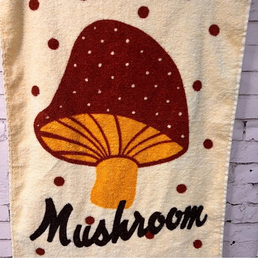 1970s Cannon Mushroom Yellow Kitchen Hand Towel Terry Fringe Vintage MCM